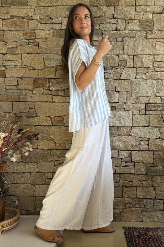 Mallow Stripe Cap Sleeve Shirt Baby Blue /40=